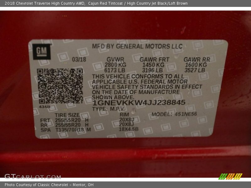 Cajun Red Tintcoat / High Country Jet Black/Loft Brown 2018 Chevrolet Traverse High Country AWD