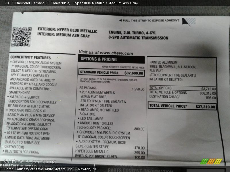 Hyper Blue Metallic / Medium Ash Gray 2017 Chevrolet Camaro LT Convertible