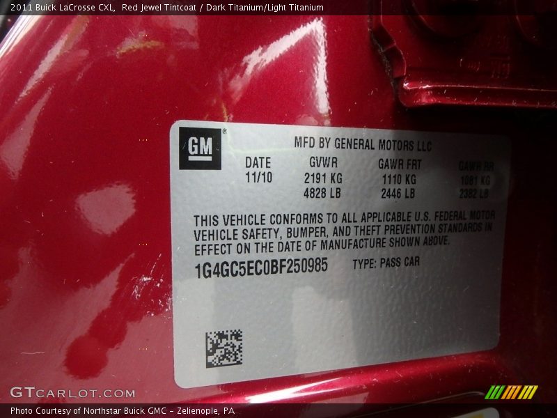 Red Jewel Tintcoat / Dark Titanium/Light Titanium 2011 Buick LaCrosse CXL