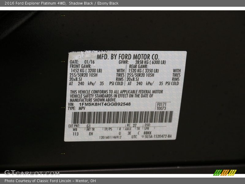 Shadow Black / Ebony Black 2016 Ford Explorer Platinum 4WD