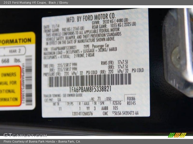 Black / Ebony 2015 Ford Mustang V6 Coupe