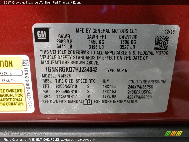 Siren Red Tintcoat / Ebony 2017 Chevrolet Traverse LT