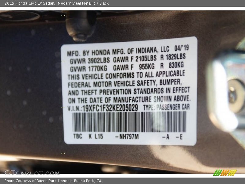 Modern Steel Metallic / Black 2019 Honda Civic EX Sedan