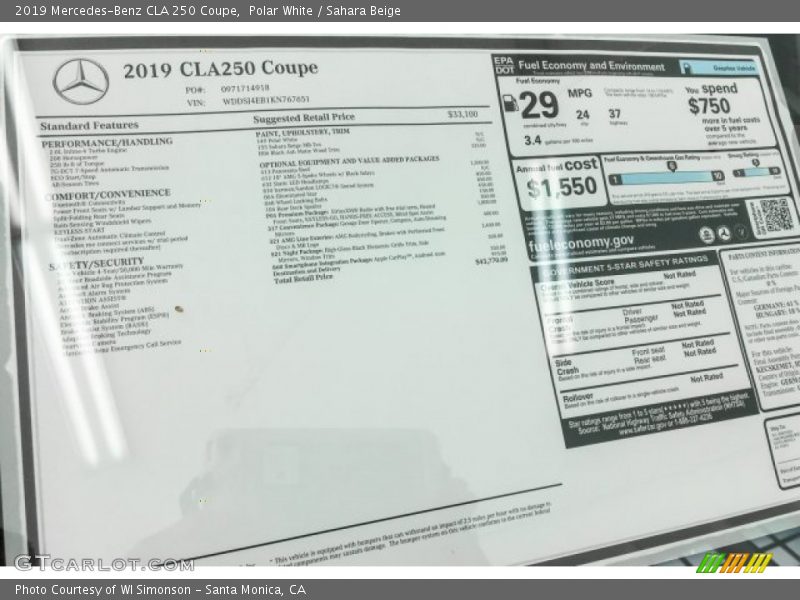 Polar White / Sahara Beige 2019 Mercedes-Benz CLA 250 Coupe