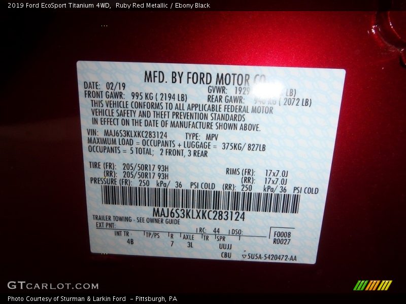 Ruby Red Metallic / Ebony Black 2019 Ford EcoSport Titanium 4WD
