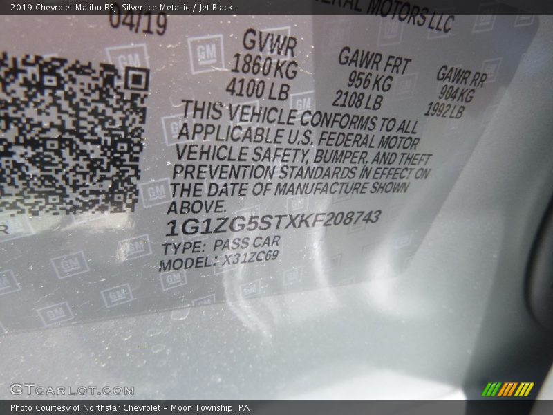 Silver Ice Metallic / Jet Black 2019 Chevrolet Malibu RS