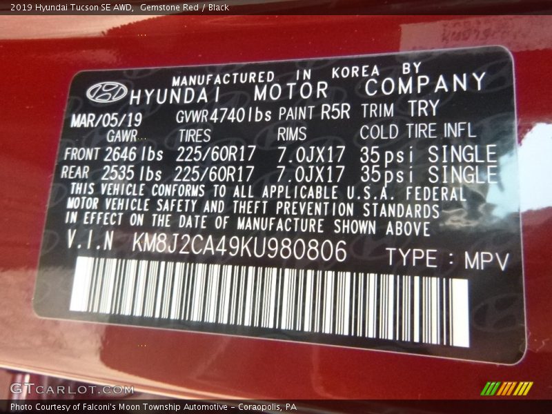Gemstone Red / Black 2019 Hyundai Tucson SE AWD