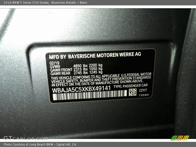 Bluestone Metallic / Black 2019 BMW 5 Series 530i Sedan