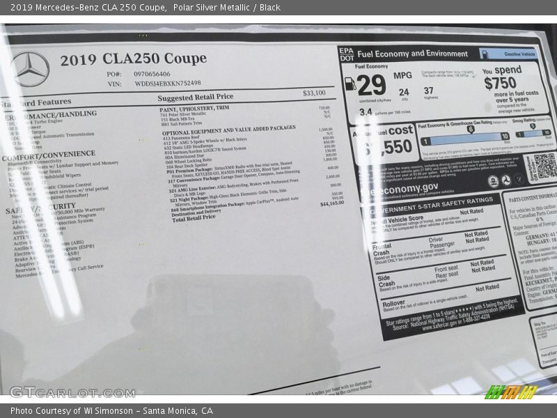 Polar Silver Metallic / Black 2019 Mercedes-Benz CLA 250 Coupe