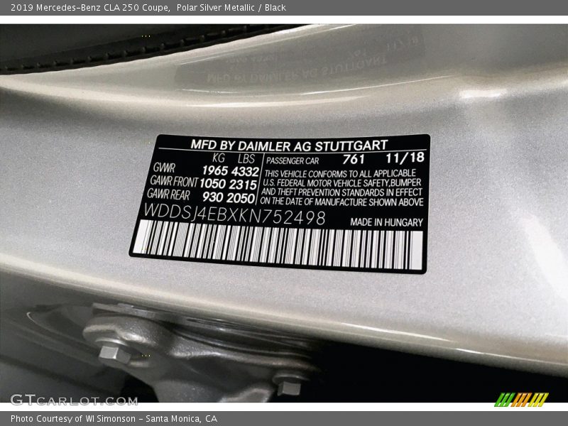 Polar Silver Metallic / Black 2019 Mercedes-Benz CLA 250 Coupe