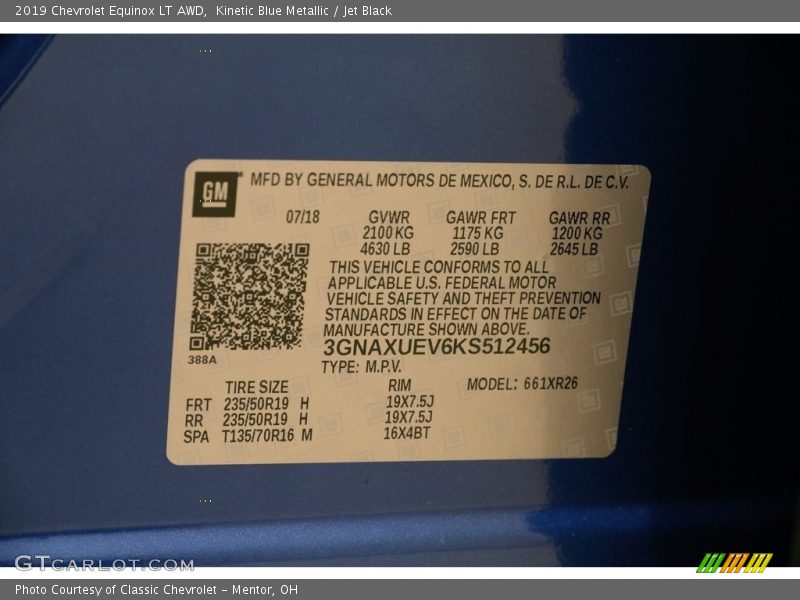 Kinetic Blue Metallic / Jet Black 2019 Chevrolet Equinox LT AWD