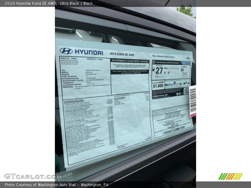  2019 Kona SE AWD Window Sticker
