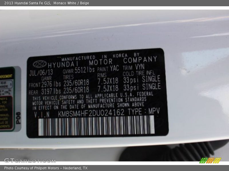 Monaco White / Beige 2013 Hyundai Santa Fe GLS