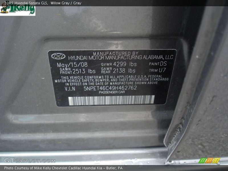 Willow Gray / Gray 2009 Hyundai Sonata GLS