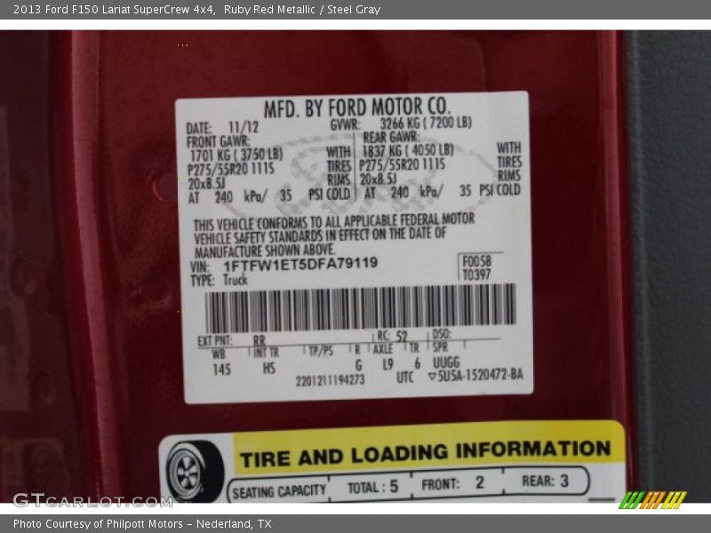 Ruby Red Metallic / Steel Gray 2013 Ford F150 Lariat SuperCrew 4x4