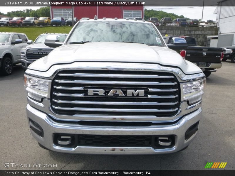 Pearl White / Black/Cattle Tan 2019 Ram 3500 Laramie Longhorn Mega Cab 4x4