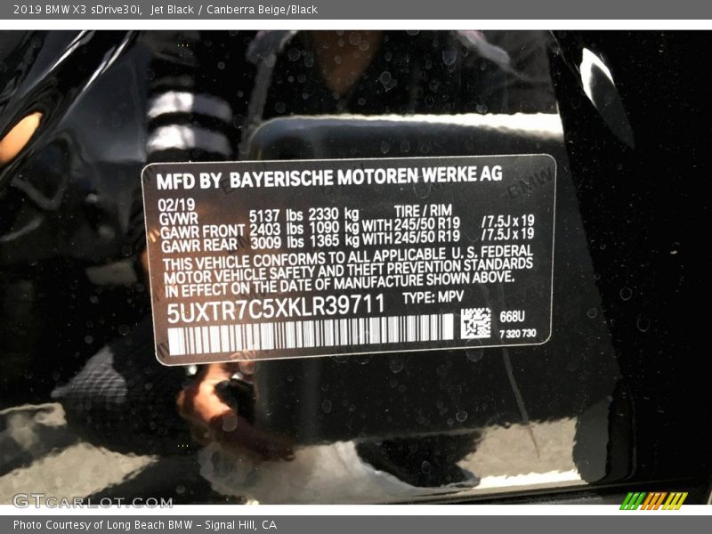 Jet Black / Canberra Beige/Black 2019 BMW X3 sDrive30i