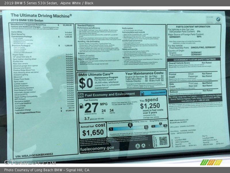 Alpine White / Black 2019 BMW 5 Series 530i Sedan