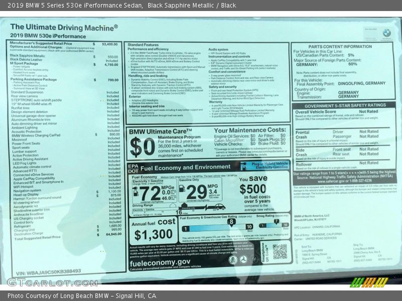 Black Sapphire Metallic / Black 2019 BMW 5 Series 530e iPerformance Sedan