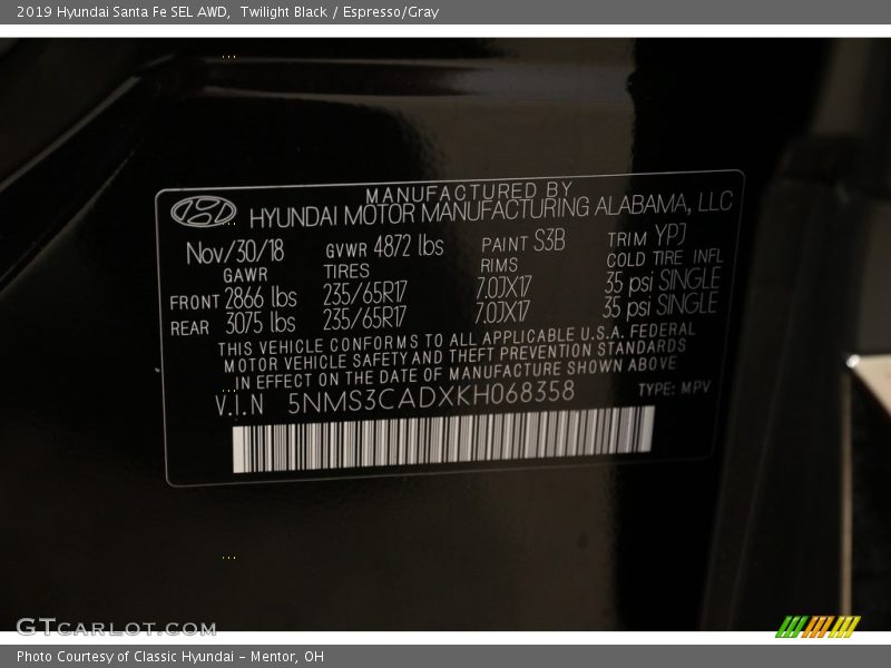 Twilight Black / Espresso/Gray 2019 Hyundai Santa Fe SEL AWD