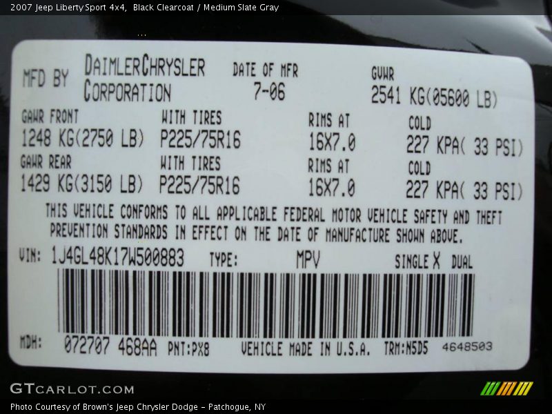 Black Clearcoat / Medium Slate Gray 2007 Jeep Liberty Sport 4x4