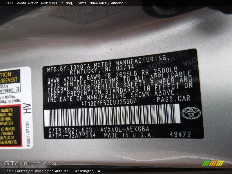 Creme Brulee Mica / Almond 2014 Toyota Avalon Hybrid XLE Touring