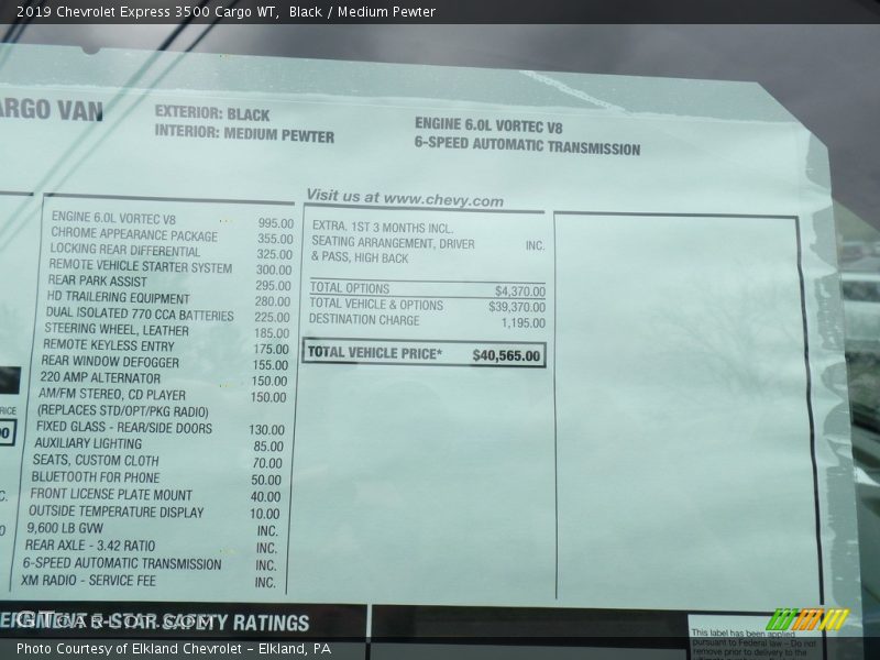 2019 Express 3500 Cargo WT Window Sticker
