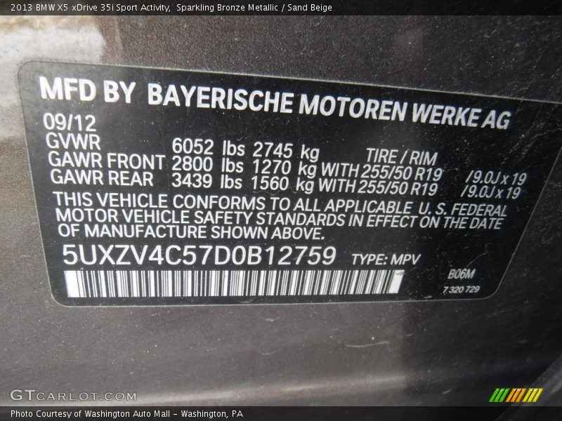 Sparkling Bronze Metallic / Sand Beige 2013 BMW X5 xDrive 35i Sport Activity
