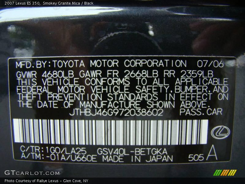 Smokey Granite Mica / Black 2007 Lexus ES 350