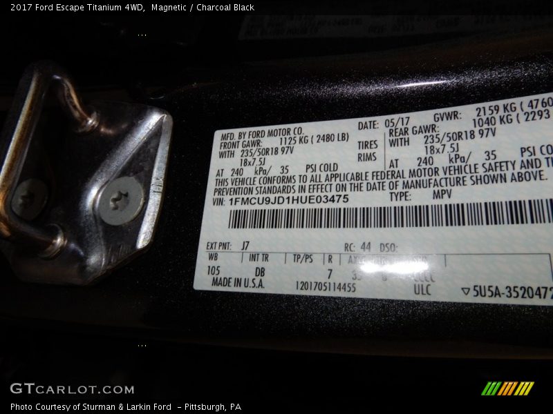 Magnetic / Charcoal Black 2017 Ford Escape Titanium 4WD