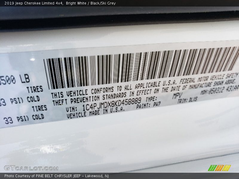 Bright White / Black/Ski Grey 2019 Jeep Cherokee Limited 4x4