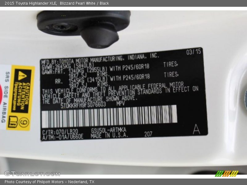 Blizzard Pearl White / Black 2015 Toyota Highlander XLE