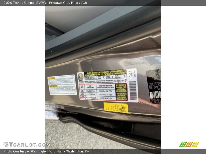 Predawn Gray Mica / Ash 2020 Toyota Sienna LE AWD