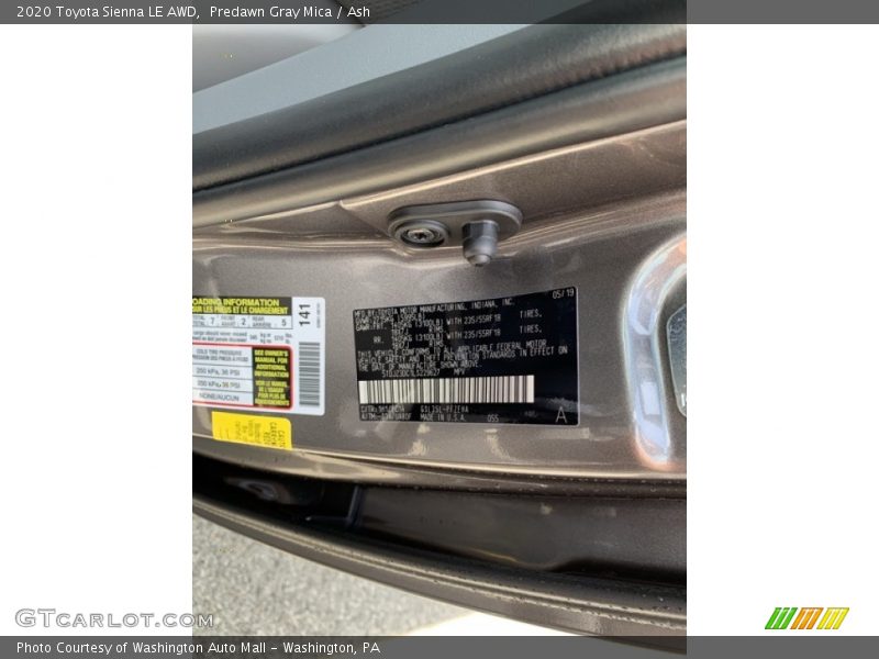 Predawn Gray Mica / Ash 2020 Toyota Sienna LE AWD