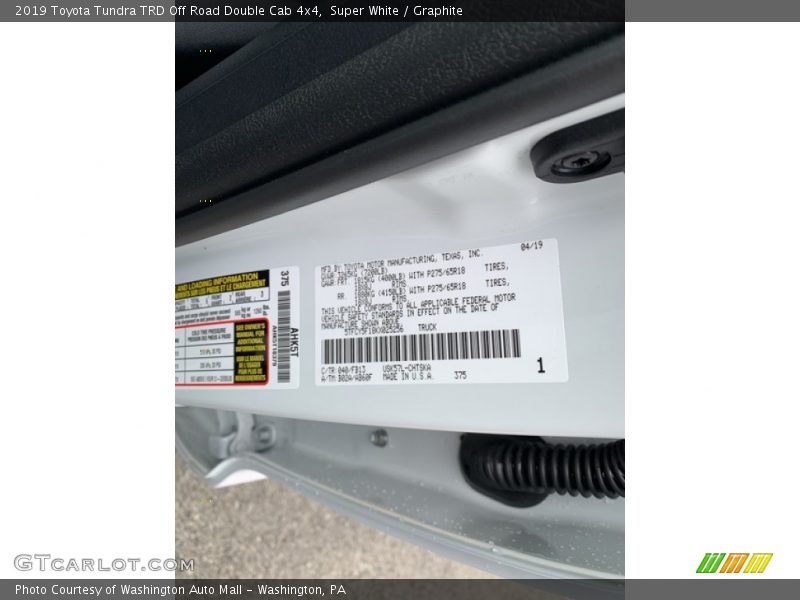 2019 Tundra TRD Off Road Double Cab 4x4 Super White Color Code 040