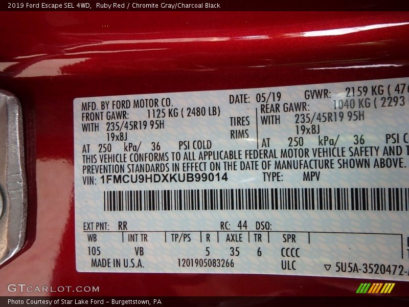 Ruby Red / Chromite Gray/Charcoal Black 2019 Ford Escape SEL 4WD