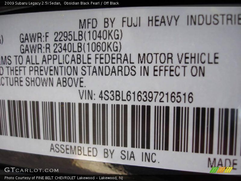 Obsidian Black Pearl / Off Black 2009 Subaru Legacy 2.5i Sedan