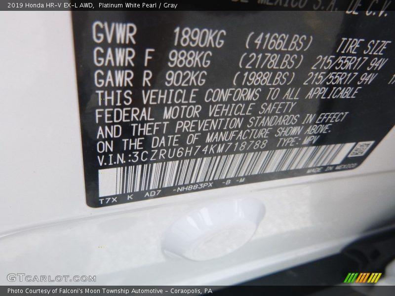 Platinum White Pearl / Gray 2019 Honda HR-V EX-L AWD