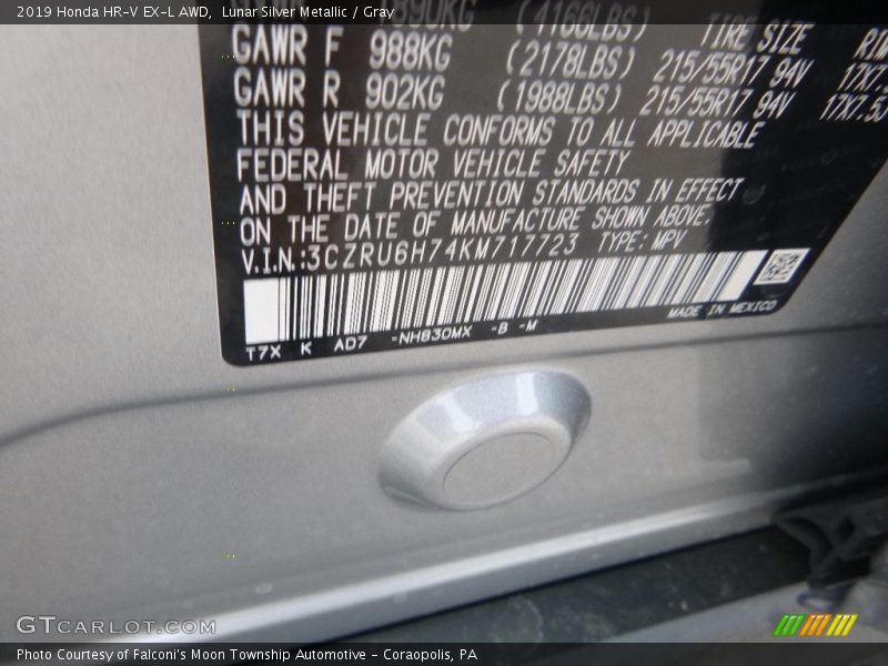 Lunar Silver Metallic / Gray 2019 Honda HR-V EX-L AWD