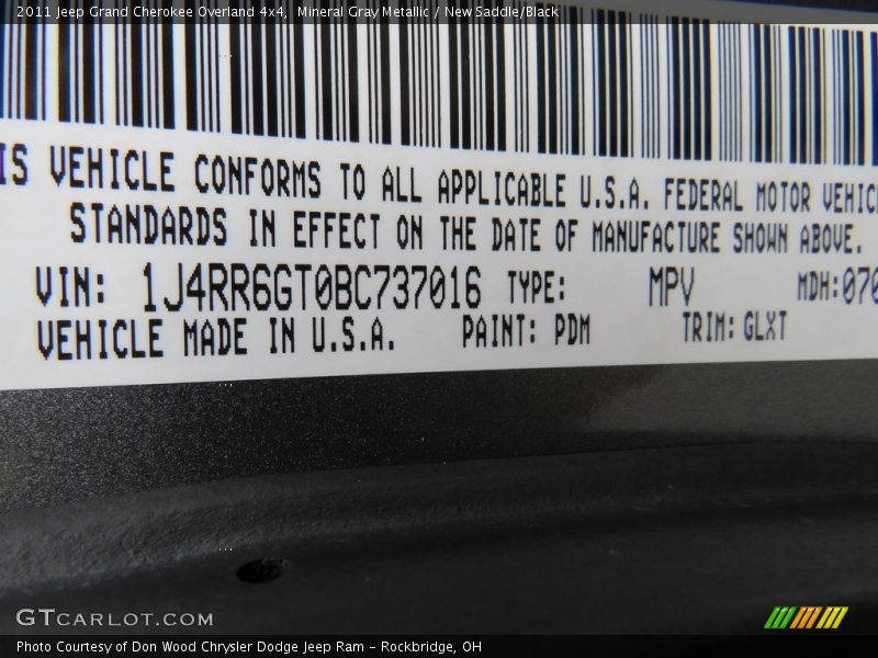 Mineral Gray Metallic / New Saddle/Black 2011 Jeep Grand Cherokee Overland 4x4