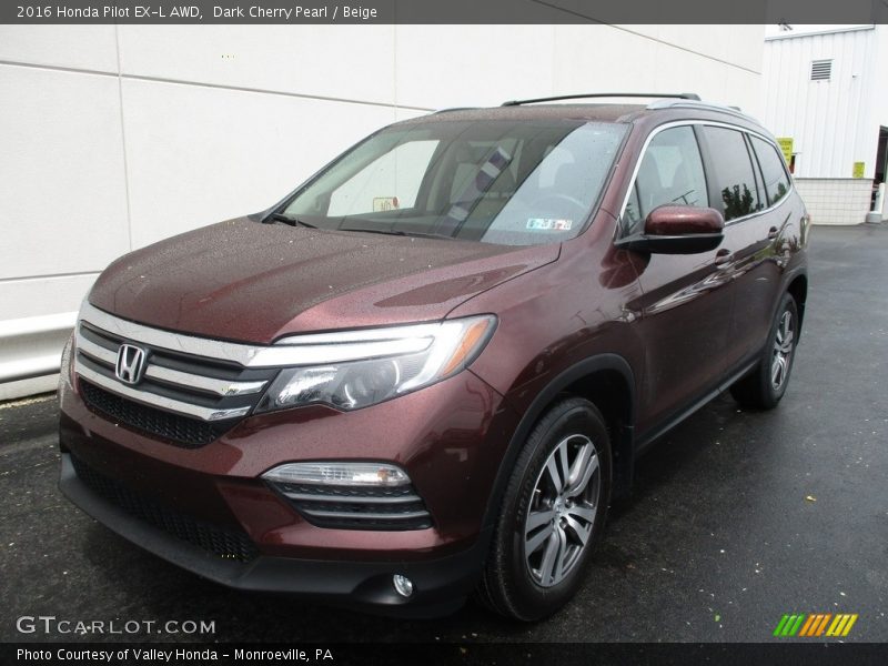 Dark Cherry Pearl / Beige 2016 Honda Pilot EX-L AWD