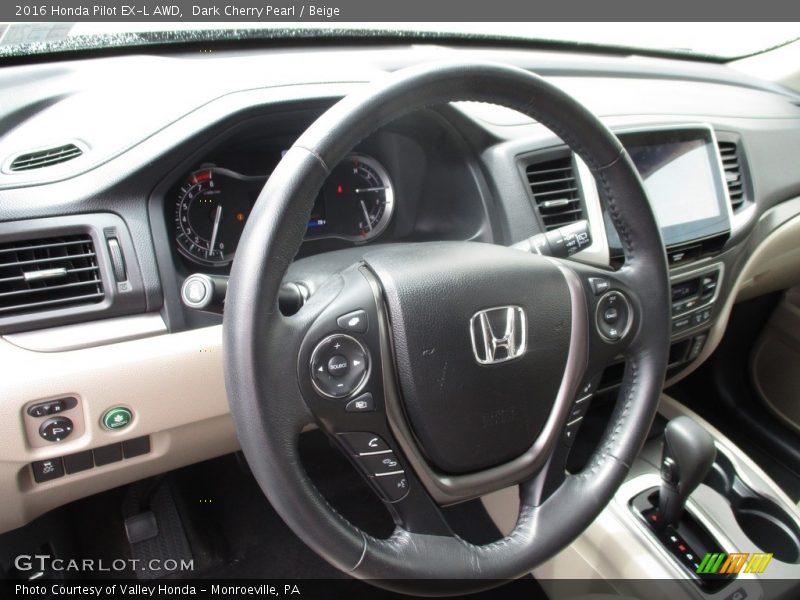 Dark Cherry Pearl / Beige 2016 Honda Pilot EX-L AWD