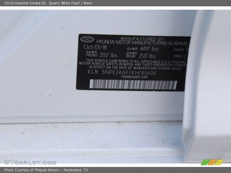 Quartz White Pearl / Black 2019 Hyundai Sonata SE