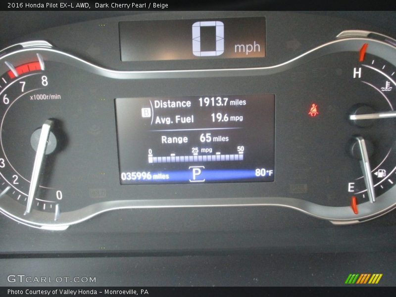 Dark Cherry Pearl / Beige 2016 Honda Pilot EX-L AWD