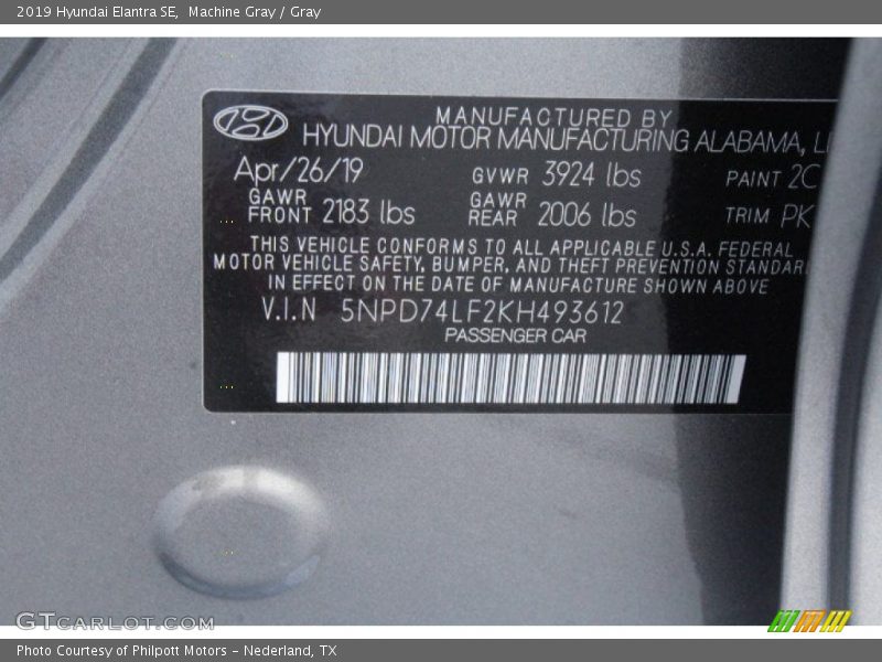 Machine Gray / Gray 2019 Hyundai Elantra SE