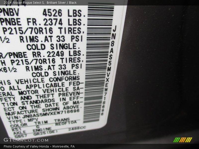 Brilliant Silver / Black 2014 Nissan Rogue Select S