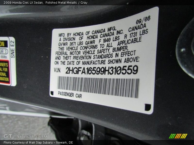 Polished Metal Metallic / Gray 2009 Honda Civic LX Sedan