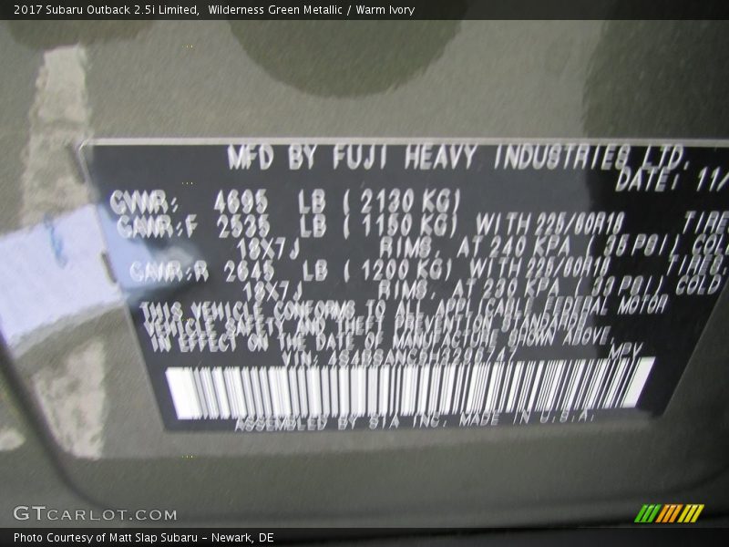 Wilderness Green Metallic / Warm Ivory 2017 Subaru Outback 2.5i Limited