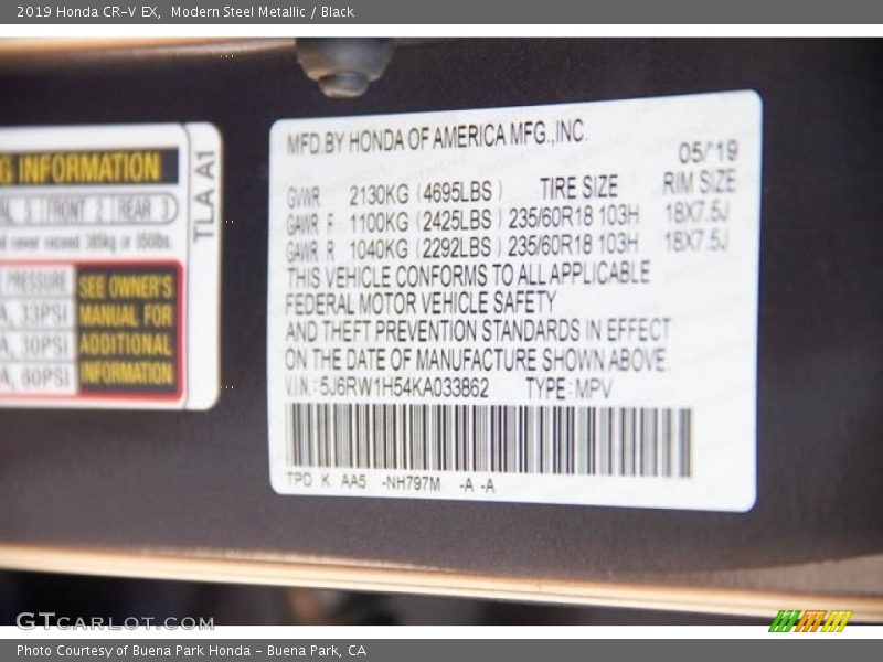 Modern Steel Metallic / Black 2019 Honda CR-V EX