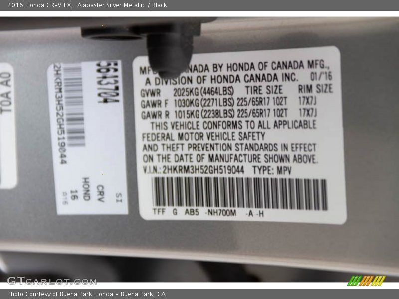 Alabaster Silver Metallic / Black 2016 Honda CR-V EX